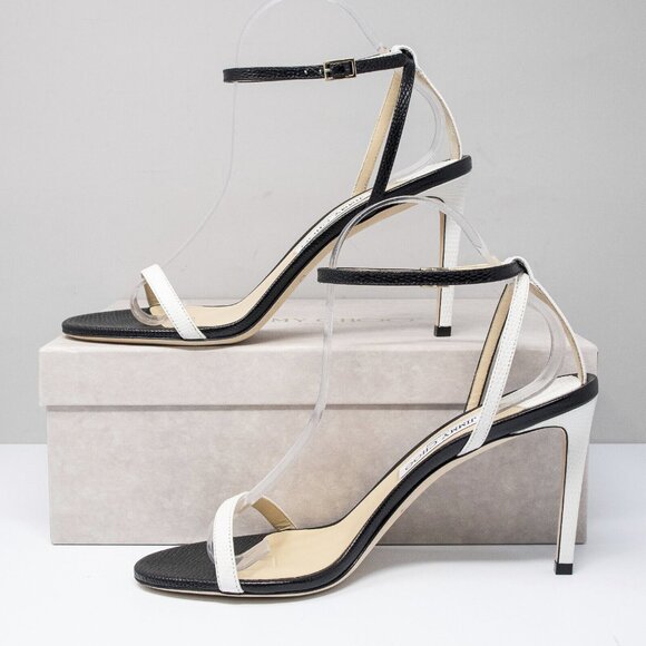 Jimmy Choo Minny 85 Black/White Leather Sandals (Multiple Sizes) - Picture 3 of 6